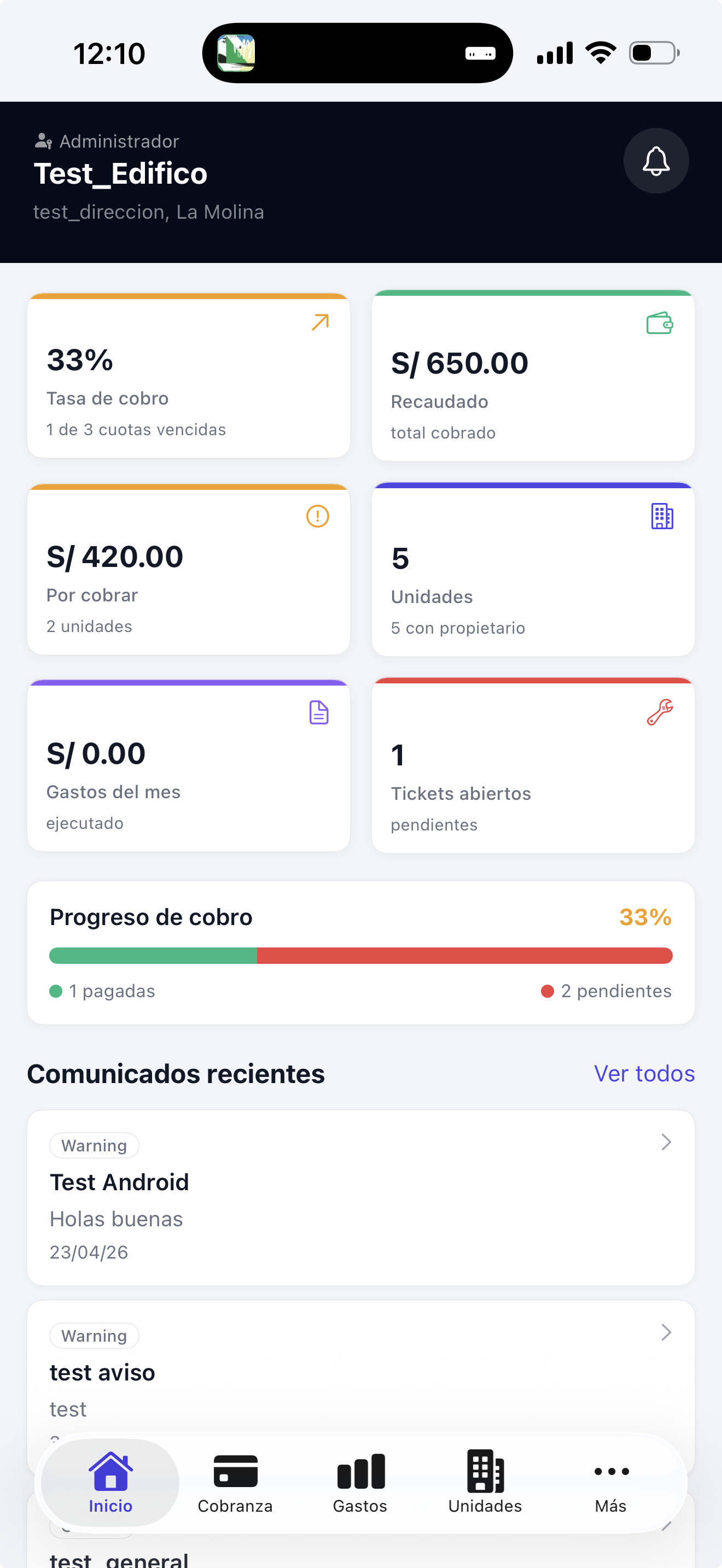Dashboard del administrador